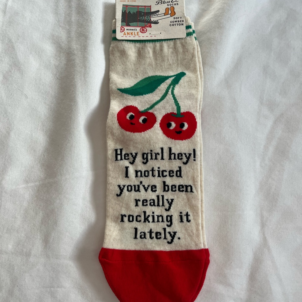 Women's Cream and Red Cherry Socks